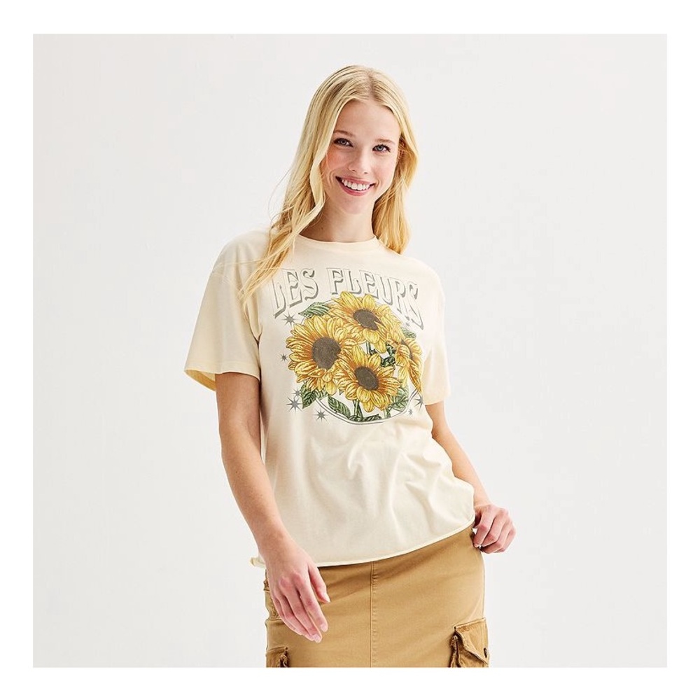 Kohl's‎ Cream Sunflower Graphic Tee
